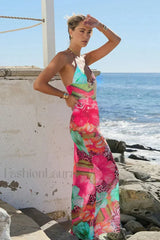 Backless Strappy Printed Seaside Vacation Floral Dress