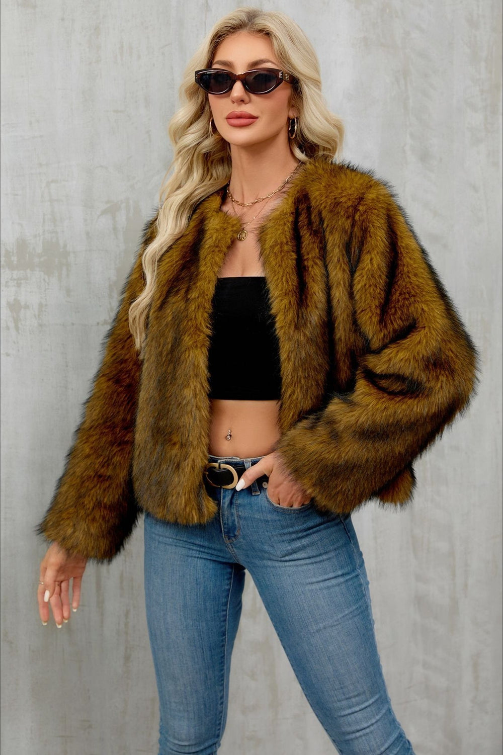 Plush Short Fur Open Cardigan Coat coats