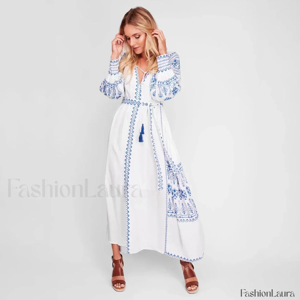 Bahia Embroidered Long Boho Dress