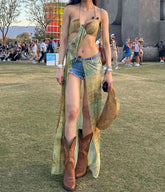 Bandage Split Maxi Skirt Two Piece Set Green / S