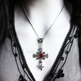 Baroque Large Silver Cross Pendant Necklace BLACK