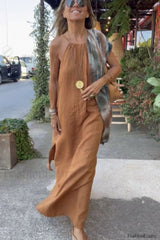 Basic Casual Stylish Outdoor Halter Dress S / Tan