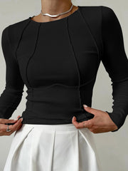 Basic Piping Graceful Long Sleeve Top Black / XS T Shirts