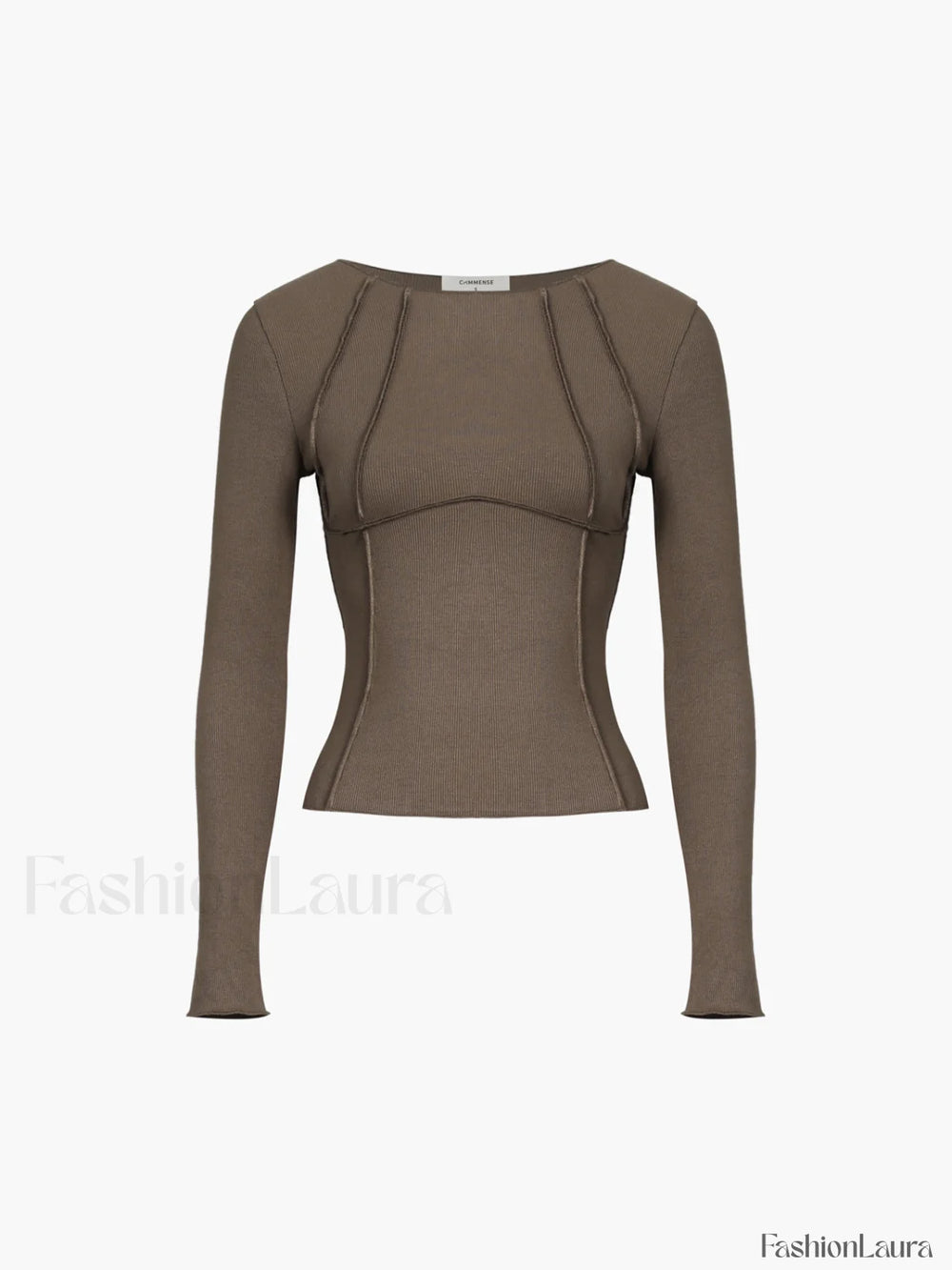 Basic Piping Graceful Long Sleeve Top Brown / XS T Shirts