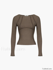 Basic Piping Graceful Long Sleeve Top Brown / XS T Shirts