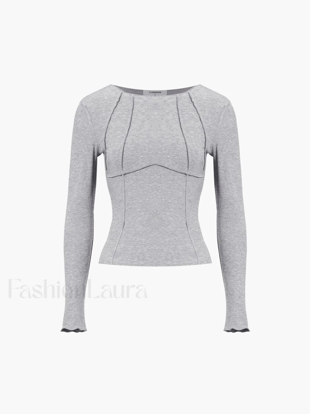 Basic Piping Graceful Long Sleeve Top Grey / XS T Shirts