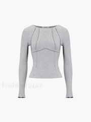 Basic Piping Graceful Long Sleeve Top Grey / XS T Shirts