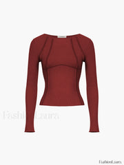 Basic Piping Graceful Long Sleeve Top Red / XS T Shirts