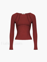 Basic Piping Graceful Long Sleeve Top Red / XS T Shirts