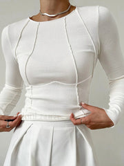 Basic Piping Graceful Long Sleeve Top T Shirts