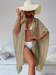Batwing Sleeve Soft Shirt Cover Up KHAKI / One Size
