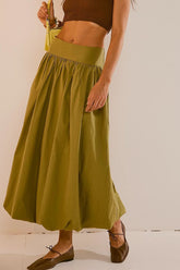 Pocket Smocked Elastic Waist Lantern Skirt