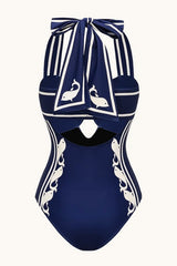 Navy Halter Strappy High Waist One Piece Swimwear
