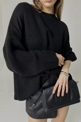 Casual Crew Neck Loose Solid Sweater