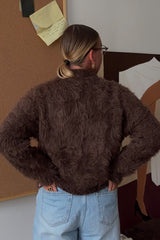 Solid Color Button-Up Faux Fur Knit Sweater