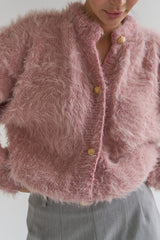 Solid Color Button-Up Faux Fur Knit Sweater