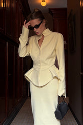 Asymmetric Two Piece Cropped Blazer Skirt Set