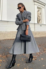 Fitted Cropped Blazer Long A Line Skirt Set