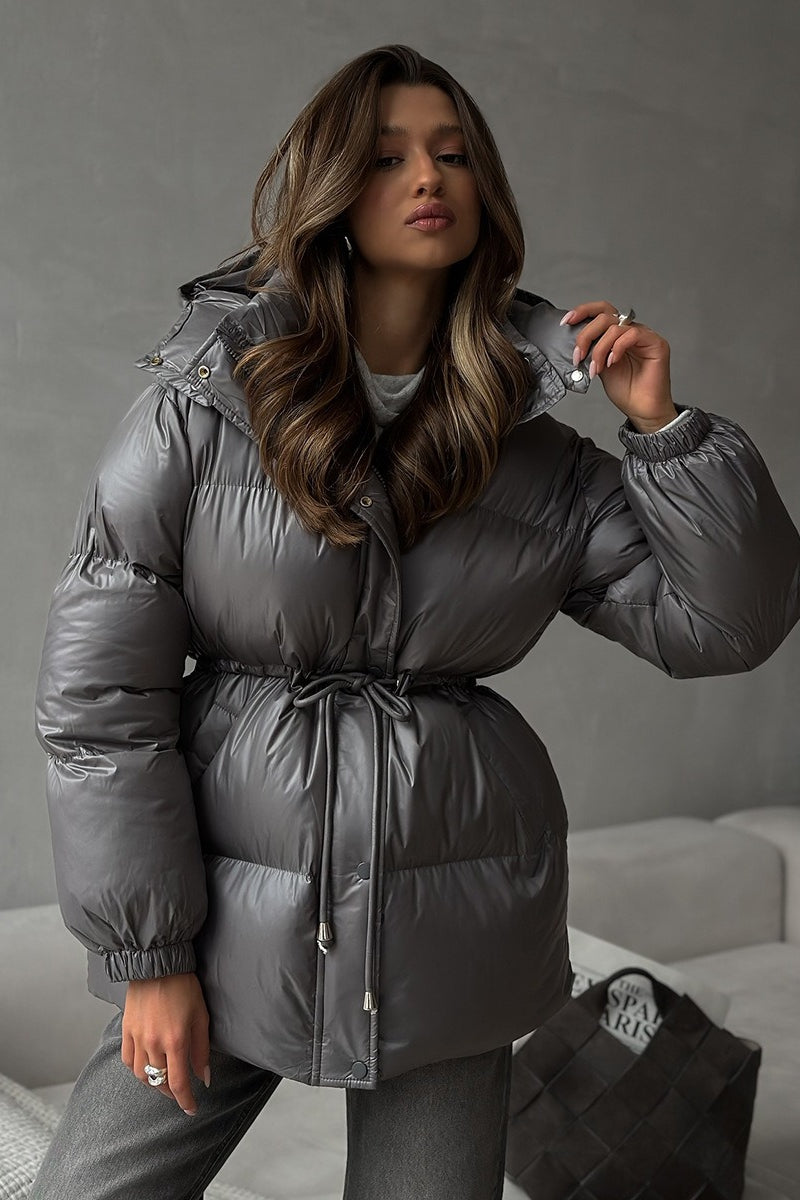 Adjustable Drawstring Hooded Puffer Jacket
