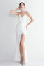 Long Satin Slit Halter Sheath Formal Dress White / S