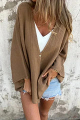 Loose Fit V Neck Long Sleeve Cardigan