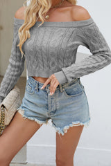 Cable Knit Boat Neck Cropped Knit Top