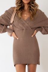 Cable Knit V Neck Bodycon Midi Dress