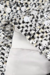 Solid Crew Neck Sequin Tweed Jacket