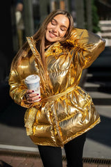 Chic Hooded Belted Quilted Puffer Jacket