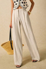 Linen Stripe High Waist Fluid Wide Leg Pants
