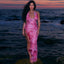 Beach Vacation Tie Dye Print Ruffle Trim Halter Maxi Dress Pink S / Pink Vacation聽Dresses