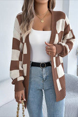 Plaid Knit Casual Loose Cardigan Brown / S