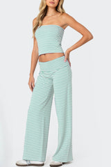 Striped Tube Top Crop Top Wide Leg Pants Set