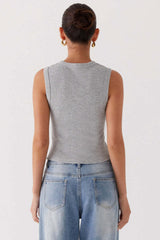 Round Neck Button Detail Ribbed Slim Tank Top