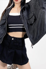 Cropped Cargo High Neck Coat coats