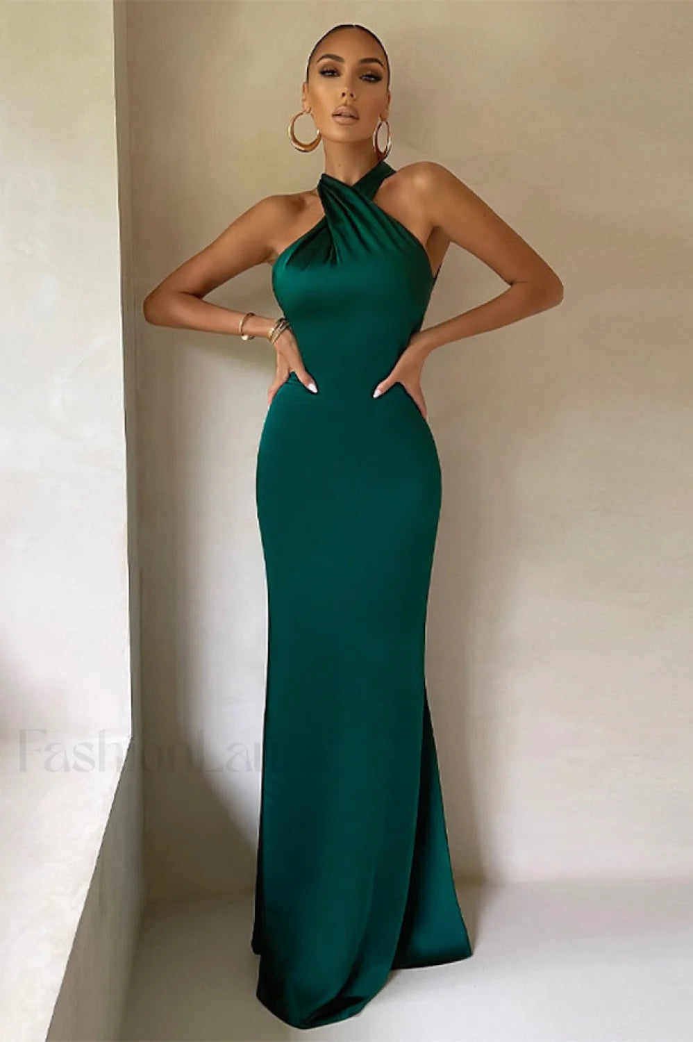 Bianca Cross Over Charming Halter Neck Dress S / Emerald