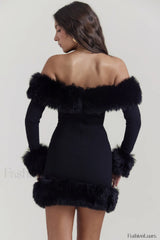 Black Bateau Stylish Neck Mini Dress