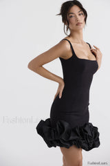 Black Ruffle Stylish Hem Dress