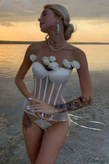 Black Sheer Stylish Corset Bustier S / Ivory