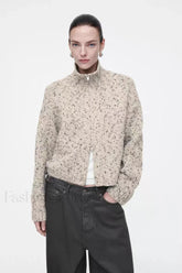 Blended Texture Zipper Cardigan