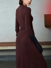 Bodycon Asymmetrical Neck Long Modern Sleeve Ruched Maxi Dress Dresses