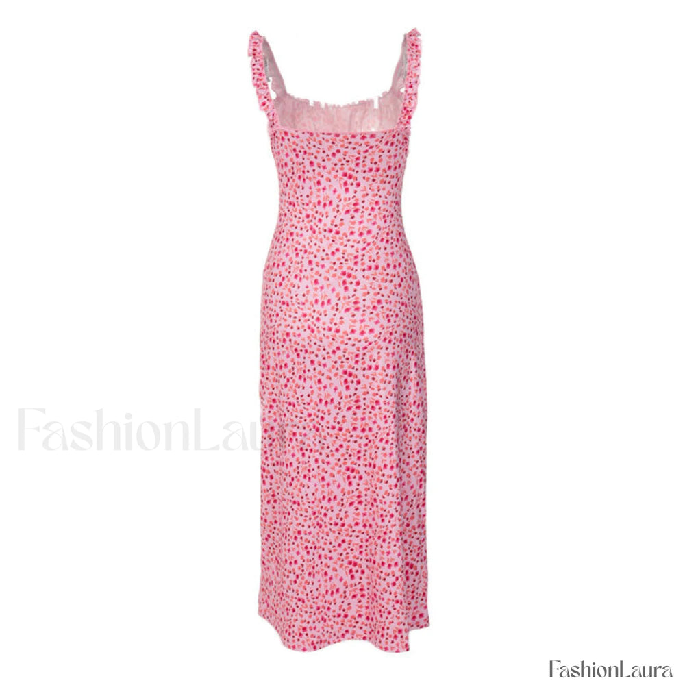 Bohemian Flower Print Ruched Detail Sleeveless Midi Sundress Red Sun Dresses