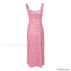 Bohemian Flower Print Ruched Detail Sleeveless Midi Sundress Red Sun Dresses