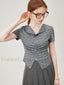 Bowknot Lapel Tight Knit Casual T Shirt GRAY / XS