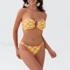 Bowknot Padded Halter Bikini Set Yellow / S