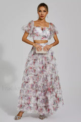 Braylee Purple Stylish Floral Ruched Set M / White