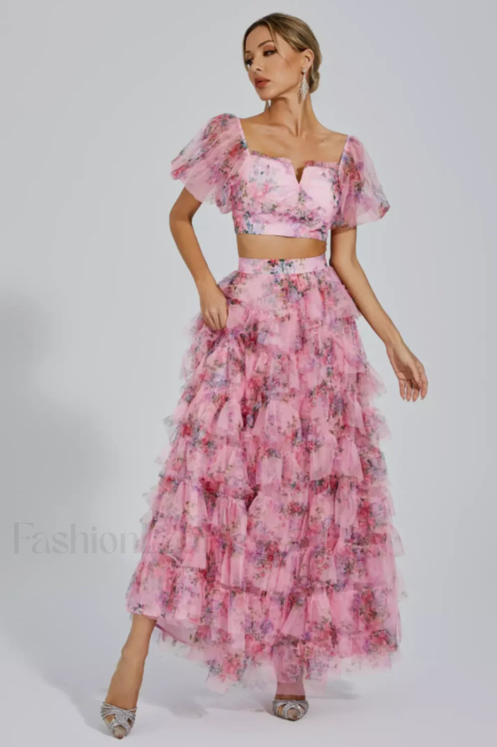 Braylee Purple Stylish Floral Ruched Set