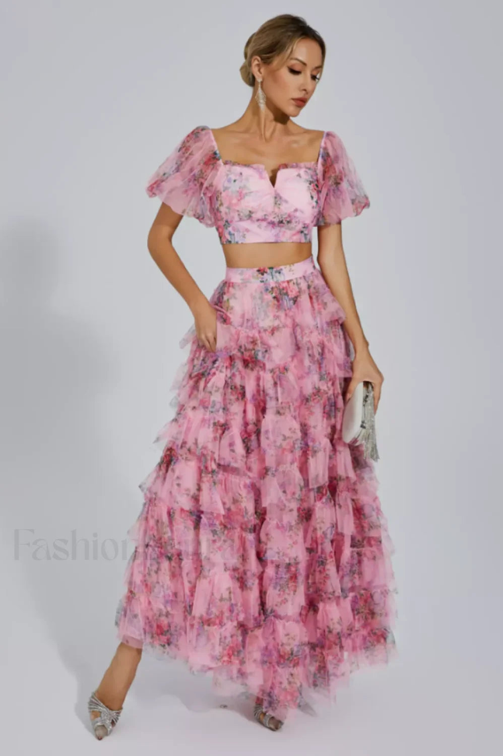 Braylee Purple Stylish Floral Ruched Set