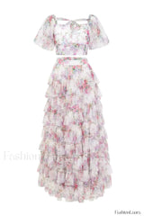 Braylee Purple Stylish Floral Ruched Set