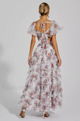 Braylee Purple Stylish Floral Ruched Set